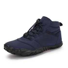 Fleece-lined Waterproof Snow Warm Breathable Couple High-top Casual Cotton Shoes (Option: Dark Blue-37)