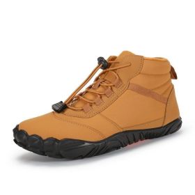Fleece-lined Waterproof Snow Warm Breathable Couple High-top Casual Cotton Shoes (Option: Khaki-47)